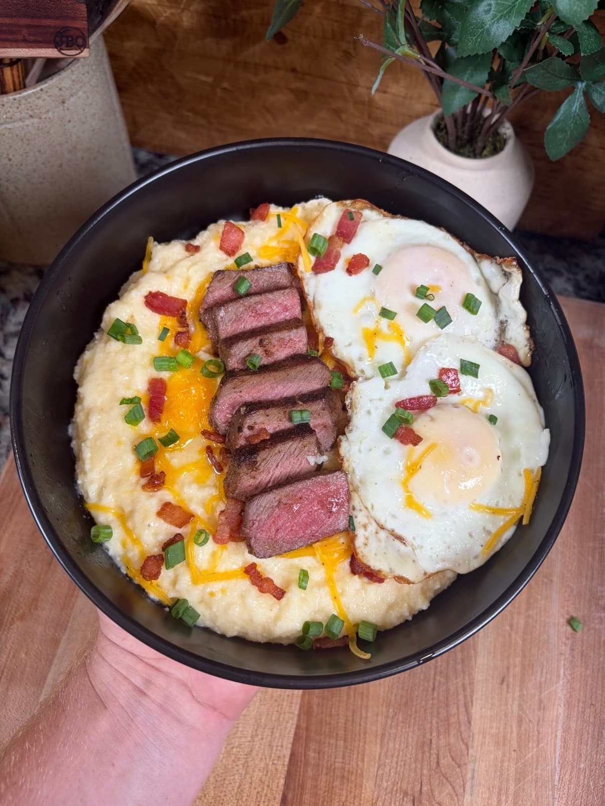 Venison and Cheesy Grits Bowl